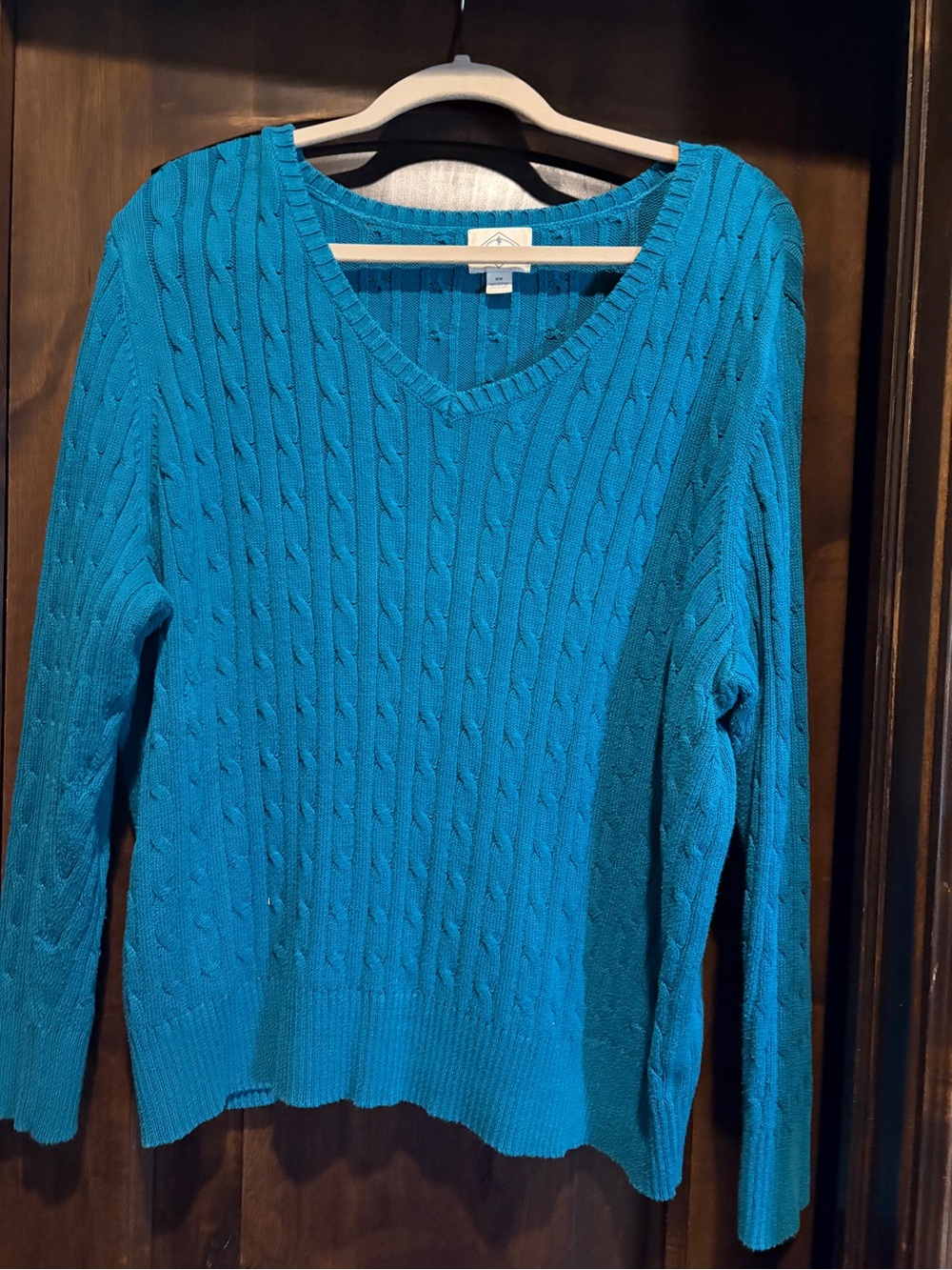 St. John's Bay Teal Cable-Knit V-Neck Sweater
